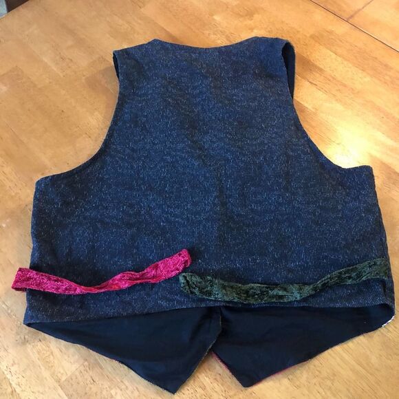 Vintage S Patchwork Velvet Red Green Floral Brocade Vest Soho Compagnie Holiday - Picture 4 of 11